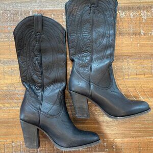 Frye Ilana Black Leather Pull-On Western Boots (Size 7.5M)